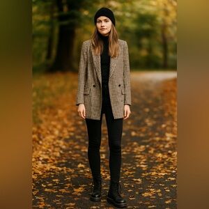 Rachel Zoe Checkered Blazer in Brown and Black